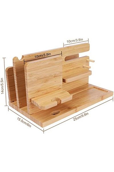 Generic iCozzier Bamboo Multiple Device Docking Station Phone Key Holder Laptop Tablet Wallet Watch Stand De
