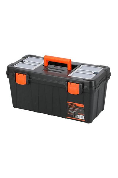 Generic Tactix Heavy Duty Plastic Tool Box with Snap Shut Latch Black and Orange 20inch