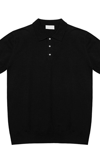 Tarz Cool Ανδρικό μπλουζάκι με μαύρο κουμπί με κανονική εφαρμογή