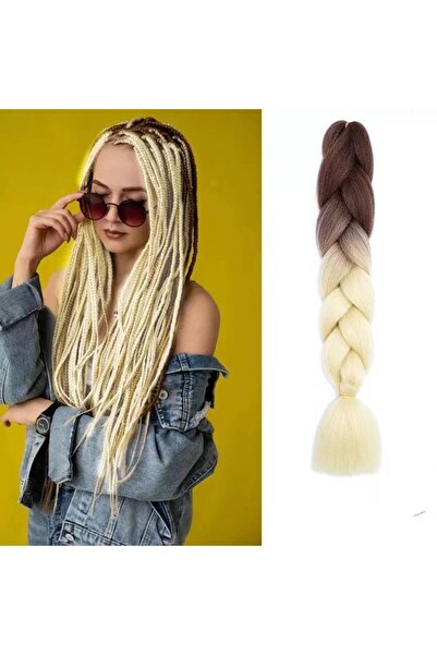 WNY Extensii de păr sintetic pentru împletituri Ombre, șaten mediu/blond desc...