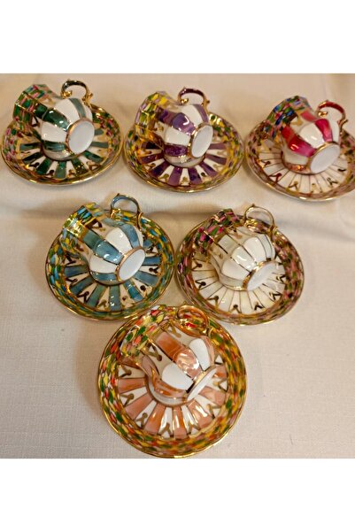 BY.RAYKA PORSELEN El Dekor مجموعة فناجين القهوة المطلية يدويًا من البورسلين م...