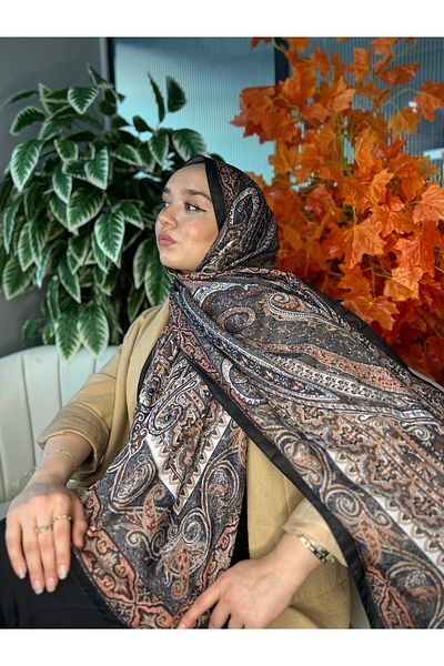 Oxygen Scarfs Nakkaş Pattern Cotton Silk Shawl-10003