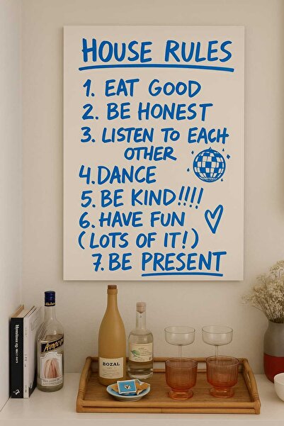 onurreklamonline “House Rules” Yazılı Tablo – Madde Madde Ev Kuralları – Deko...