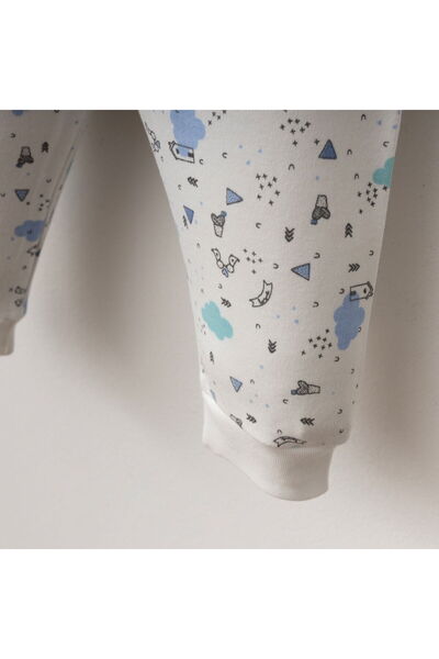 Gümüş Baby Kids Baby 2-Piece Set Cloud Patterned with Cuffs and Clips 100% Cotton Fabric