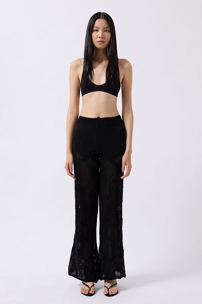 WOMAN VISION Black Knitted Knitwear High Waist Wide Leg Design Beach Pants 004