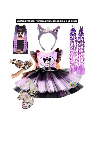 3b kids Kuromi Costume Kuromi Dress Kuromi Crown Kuromi Purple Bubble Hair Kuromi Heels Shoes Kuromi Gloves
