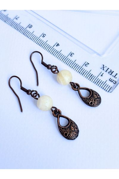 ayrestyle Kasit Natural Stone Antique Dark Copper Color Dangle Women's Earrings – Authentic Zamak Apparatus with 8mm Stones