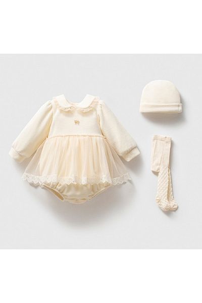 Noy Noy Organic Cotton Tulle Detailed Velvet Dress 3 Piece Set
