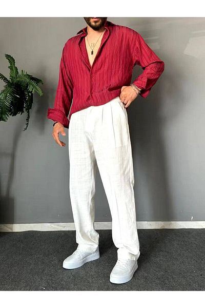 BASEL.CO Old Money Pleated Baggy Fit Summer Linen Trousers with Elastic Waist