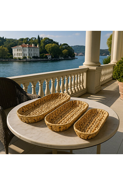Davet 3 lü Hasır Dekoratif Sepet - Hasır Meyvelik Sebzelik - Dekoratif Hasır