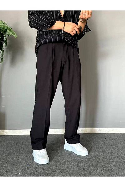 BASEL.CO Old Money Pleated Baggy Fit Summer Linen Trousers with Elastic Waist