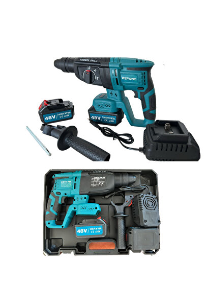 TodayShop Ciocan rotopercutor SDS Plus cu percuție Werstil, 2 baterii de 48V,...