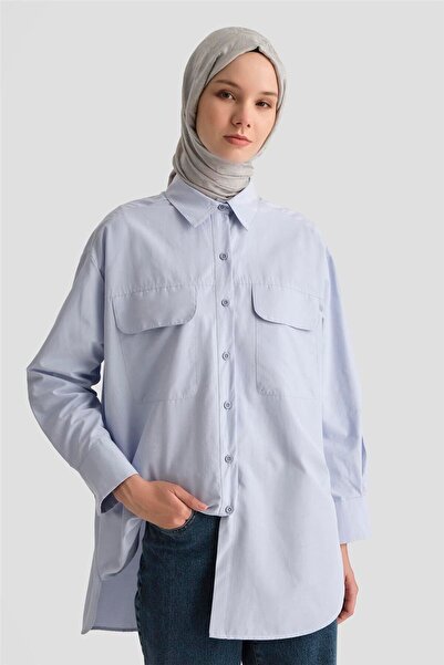 Armine İki Cepli Oversize Gömlek 25yh3443 Indigo