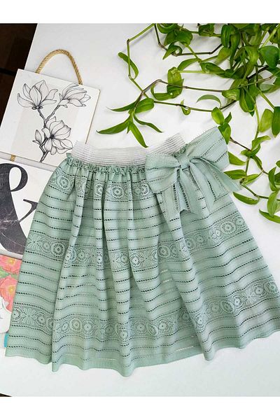 GallanD Girl's Skirt Elastic Mint Color Bow Detailed Design Thin Knitted Fabric