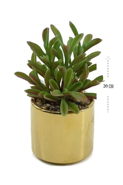 DRAMA HOME Artificial Succulent Plant for Home Decor Artificial Indoor Plants in Gold Ceramic Pot
