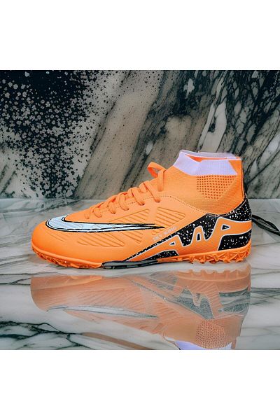 Sky Wing 9838 children's football boots, ankle sewn on the top, for synthetic turf, orange color 32