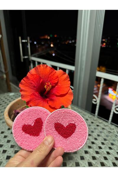 İNCİ ÇEYİZ 2 Li Punch Kalpli Araba Bardak Altlığı.&Araba Aksesuar 7 Cm Kahve ...
