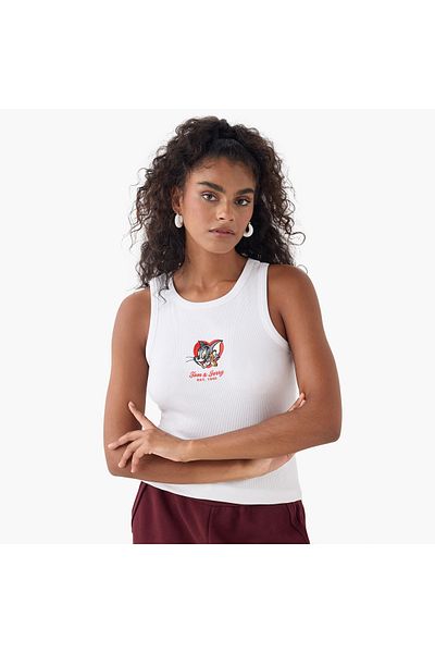 SP Characters Tom and Jerry Embroidered Ribbed Tank Top