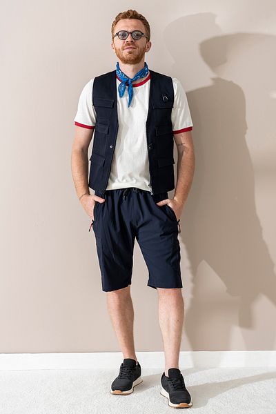 Souris Ανδρικό Navy Blue 5 Pockets Outdoor Cargo Capri Σορτς αναπνεύσιμο ύφασμα Lycra
