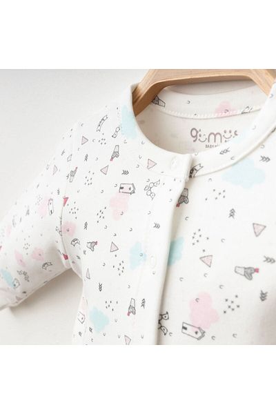 Gümüş Baby Kids Baby 2-Piece Set Cloud Patterned with Cuffs and Clips 100% Cotton Fabric