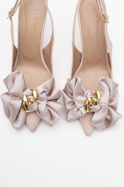 LuviShoes Pantofi de damă cu toc subțire NORİA Bej Satin Floral