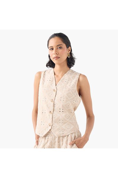 2Xtremz جاكيت 2Xtremz Schiffli Detail V-neck بدون أكمام