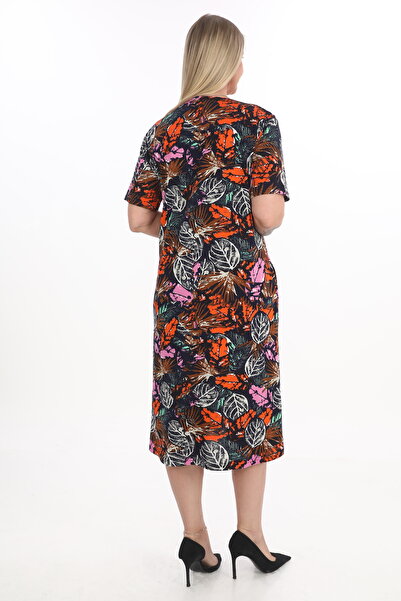STELLETO Patterned Zippered Double Pocket Large Size Summer Modal Dress