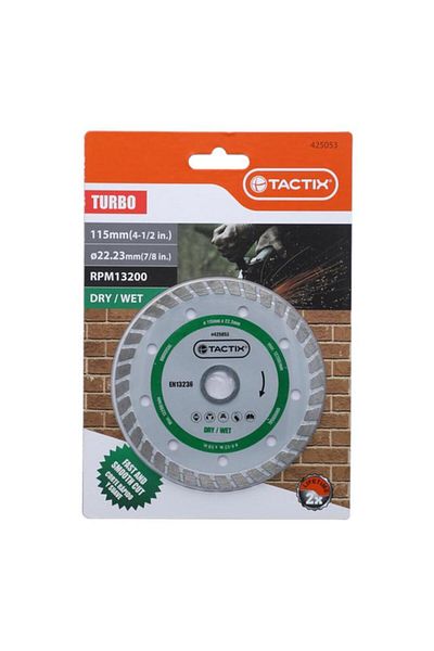 Generic Tactix 13200RPM Break-Resistant Turbo Diamond Blade for Wet and Dry SurfWhite 115mm