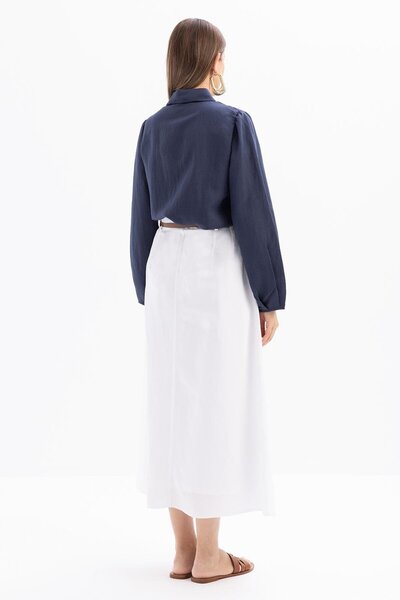 ALLDAY White-Pleated Belted Flared Skirt
