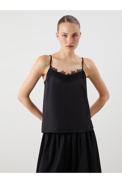 LC Waikiki V-Neck Lace Detail Strap Modal Blend Blouse