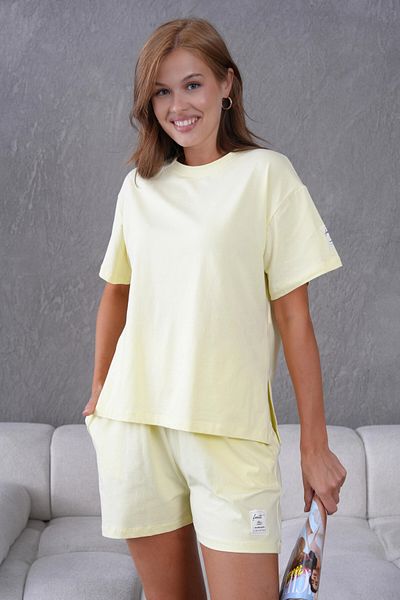 Park Karon Crew Neck Short Sleeve Top Waist Lace up Elastic Shorts Basic Knitted Two Piece Set