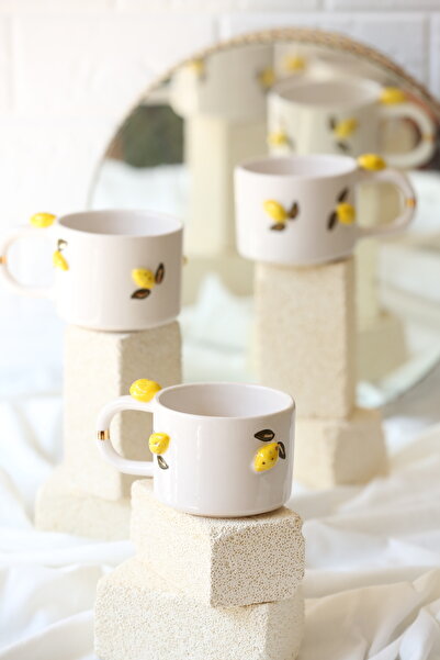 MERVEOKTAYSERAMİK el yapımı seramik 24k altın detaylı limonlu mug