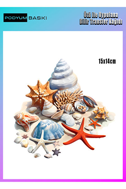 podyum baskı Ütü Ile Yapışan Tekstil Dtf Baskı Tişört ve dekorasyon baskısı deniz kabuklu yaz temalı tasarım