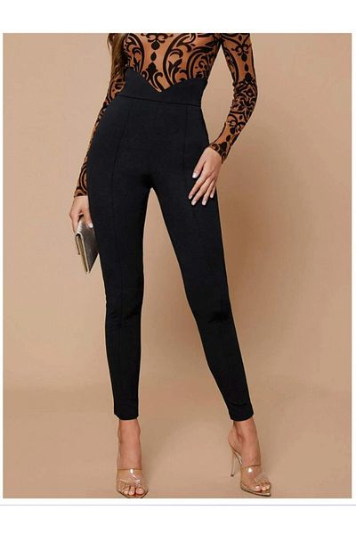 Viyamo Pantaloni de damă din material creponat negru