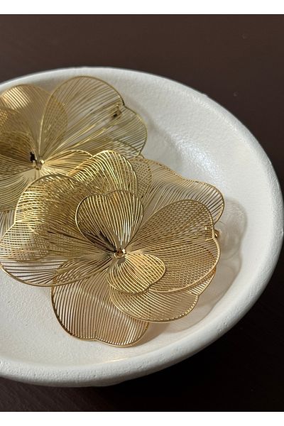 KİLİGİSTANBUL Fine Flower Gold Earring 3 cm Length 6,50 cm