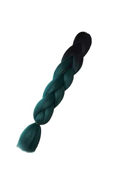 WNY Extensii de păr sintetic colorate pentru împletitură, culoare Ombre, negru/verde închis, 105g, 63cm