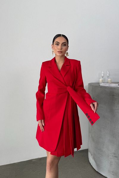 spirituel Women's Dress Mini Stylish Long Sleeve Belted Double Breasted Collar Pleated Jacket Dress
