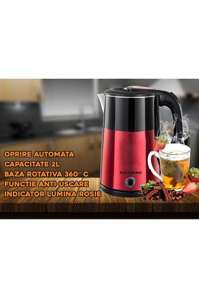 Hausberg Konvice HB-3618RS, 1500 W, 2 l, otočná základna o 360 stupňů, kontrolka, automatické vypnutí, červená
