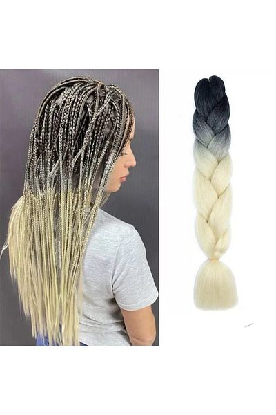 WNY Extensie de păr sintetic pentru împletitură, B34, negru, blond deschis, 60 cm, 100 g
