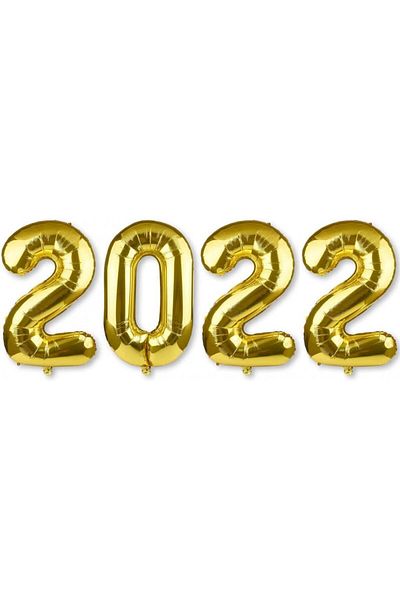MIAHART Set of 4 MIAHART balloons, number 2022, foil, gold, 102 cm