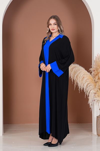 EL jadida Women's Embroidered Garnished Plus Size Viscose Long Dress Black Saks
