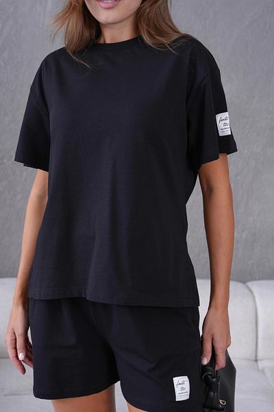 Park Karon Crew Neck Short Sleeve Top Waist Lace up Elastic Shorts Basic Knitted Two Piece Set