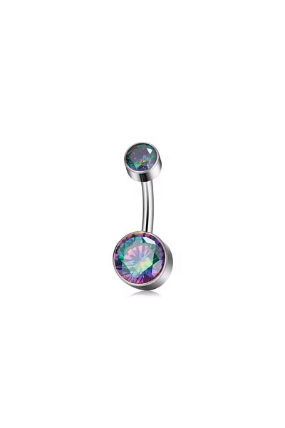 Janset F136 Titanium Hologram Zircon Stone Mirror Polished Navel Piercing - Titanium Navel Piercing