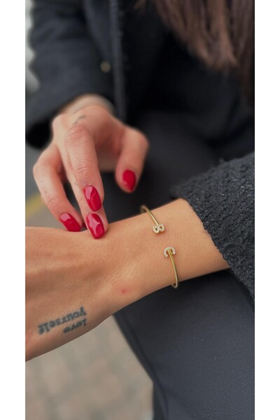 EskiJewelry Gümüş Taşlı Harfli Kelepçe Bileklik