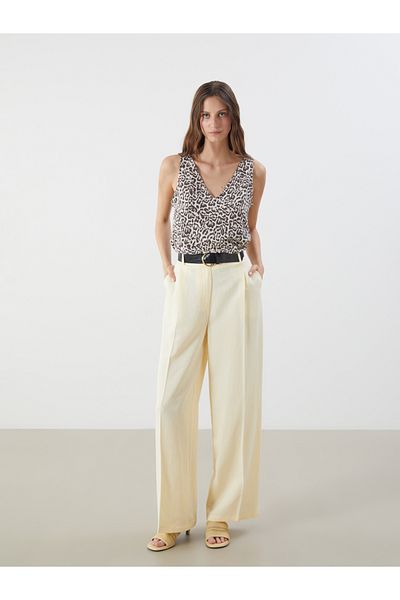 LC Waikiki V-Neck Leopard Patterned Linen Look Blouse
