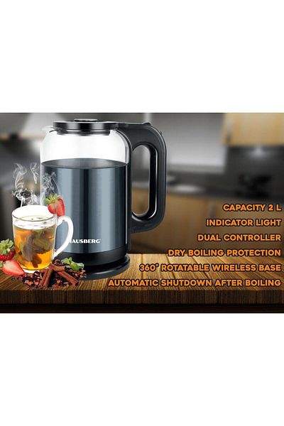 Hausberg Rychlovarná konvice HB-3622BL, 1800 W, objem 2 l, automatické vypnutí, modro-černá