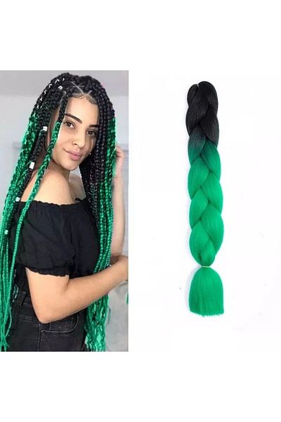 WNY Synthetic Hair Extension for Braiding, Black Green B15