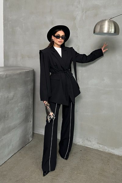 spirituel Women's Oversize Blazer Jacket with Belted Shoulder Detail