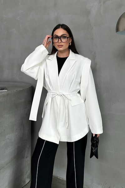 spirituel Women's Oversize Blazer Jacket with Belted Shoulder Detail