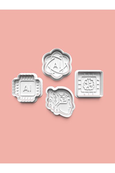 AKTASTORE مجموعة من 4 قوالب بسكويت وقوالب عجينة السكر ذات طابع الذكاء الاصطناعي